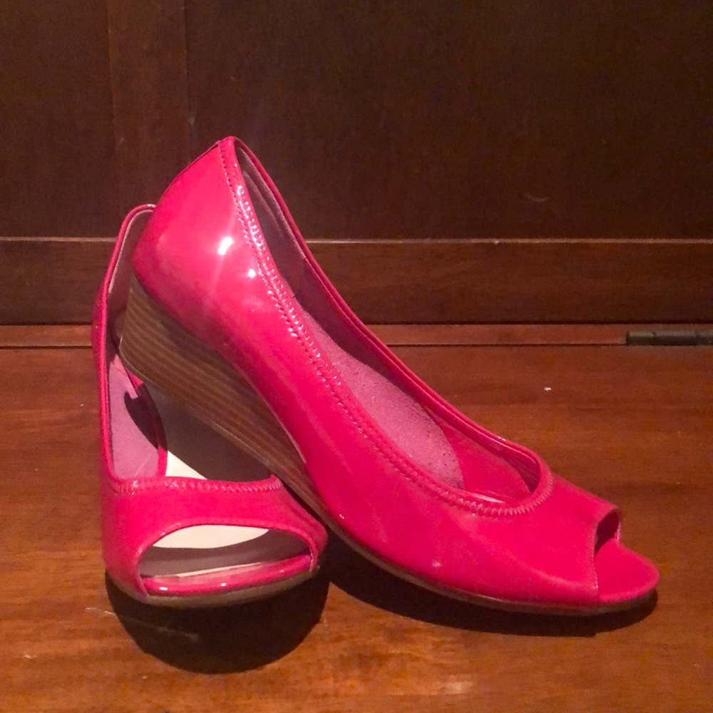Cole Haan Nike Air Leather Open Toe Wedge Pink8B